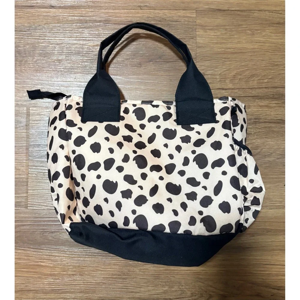Fit + Fresh Insulated Lunch Tote Bag Leopard Print Black White Zippered Travel
